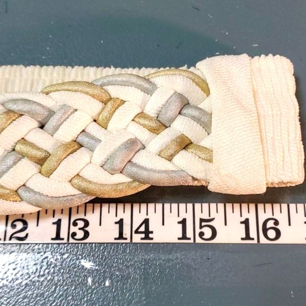 Great vintage cloth weaved belt. White. Silver and gold. Will go with everything - Picture 1 of 5
